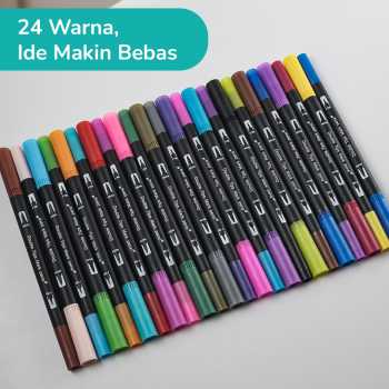 Gambar produk Kolorowy Spidol Double Head Drawing Pen Fine Art Watercolor Set 24 Color - MKB