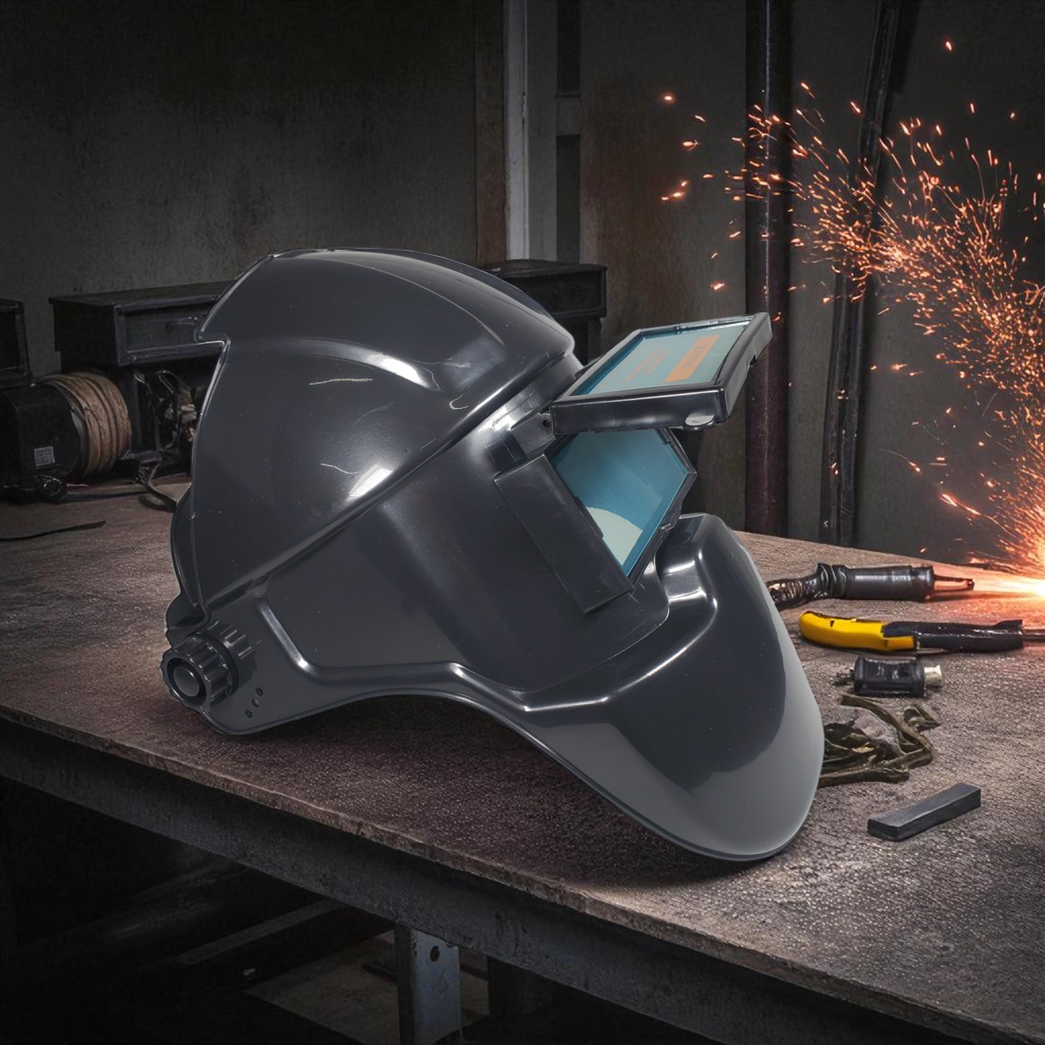 Gambar produk PLASHMA Helm Las Otomatis Red Light Lens Auto Dimming Welding Mask - P20