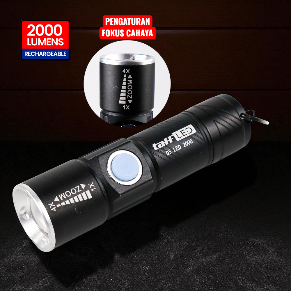 Gambar produk TaffLED Senter LED Mini Zoom Flashlight USB Rechargeable Q5 2000 Lumen