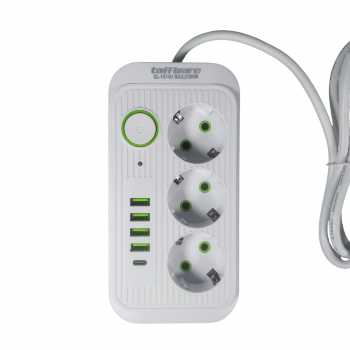 Gambar produk Taffware Stop Kontak 3 Plug 4 USB 1 USB Type C 10A 250V 2500W 2.1A - QL-1074U