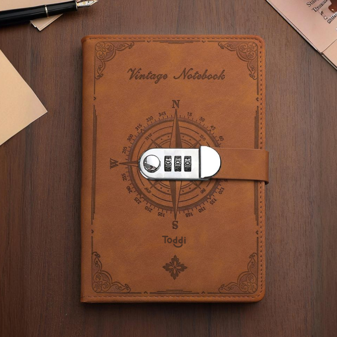 Gambar produk Toddi Buku Jurnal Leather Diary 200 Halaman Grid A5 with Lock - TD22