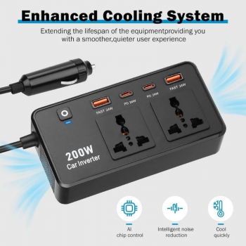 Gambar produk FMA Car Power Inverter 12V/24V to 110V/220V 200W 4 USB Port - FM-4PS