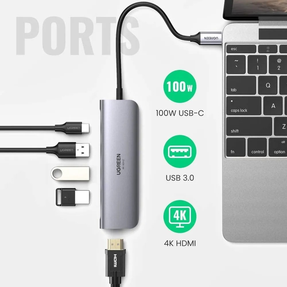 Gambar produk UGREEN USB Hub Type C 5in1 USB Type C USB 3.0 4K HDMI PD 100W - CM136