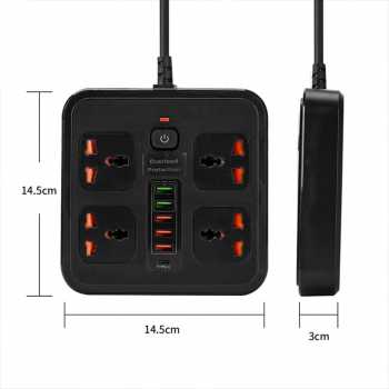 Gambar produk AMJ Stop Kontak 4 Lubang Universal USB EU Plug 10A 250V 3000W 2M - BKL-666
