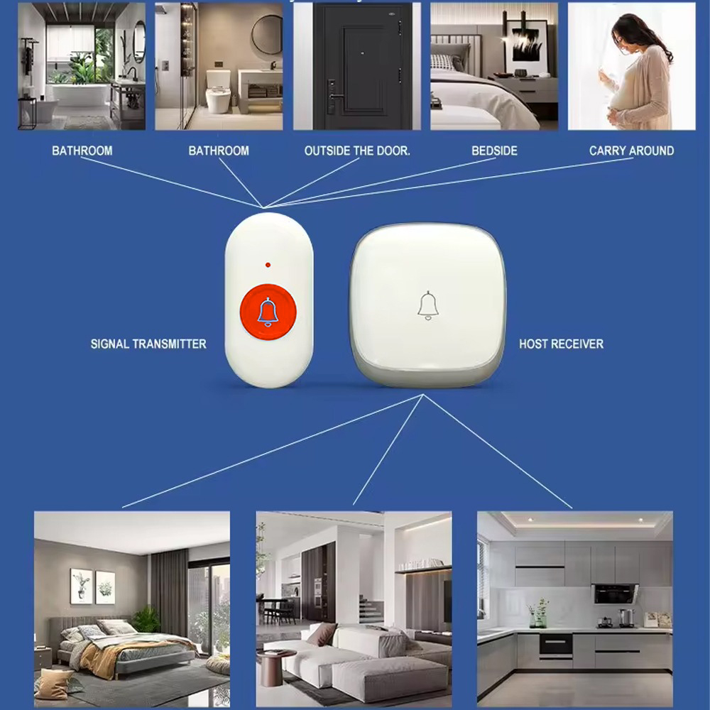 Gambar produk GIGMA Bel Wireless Alarm Lansia Caregiver Pager Waterproof 36 Nada - B220