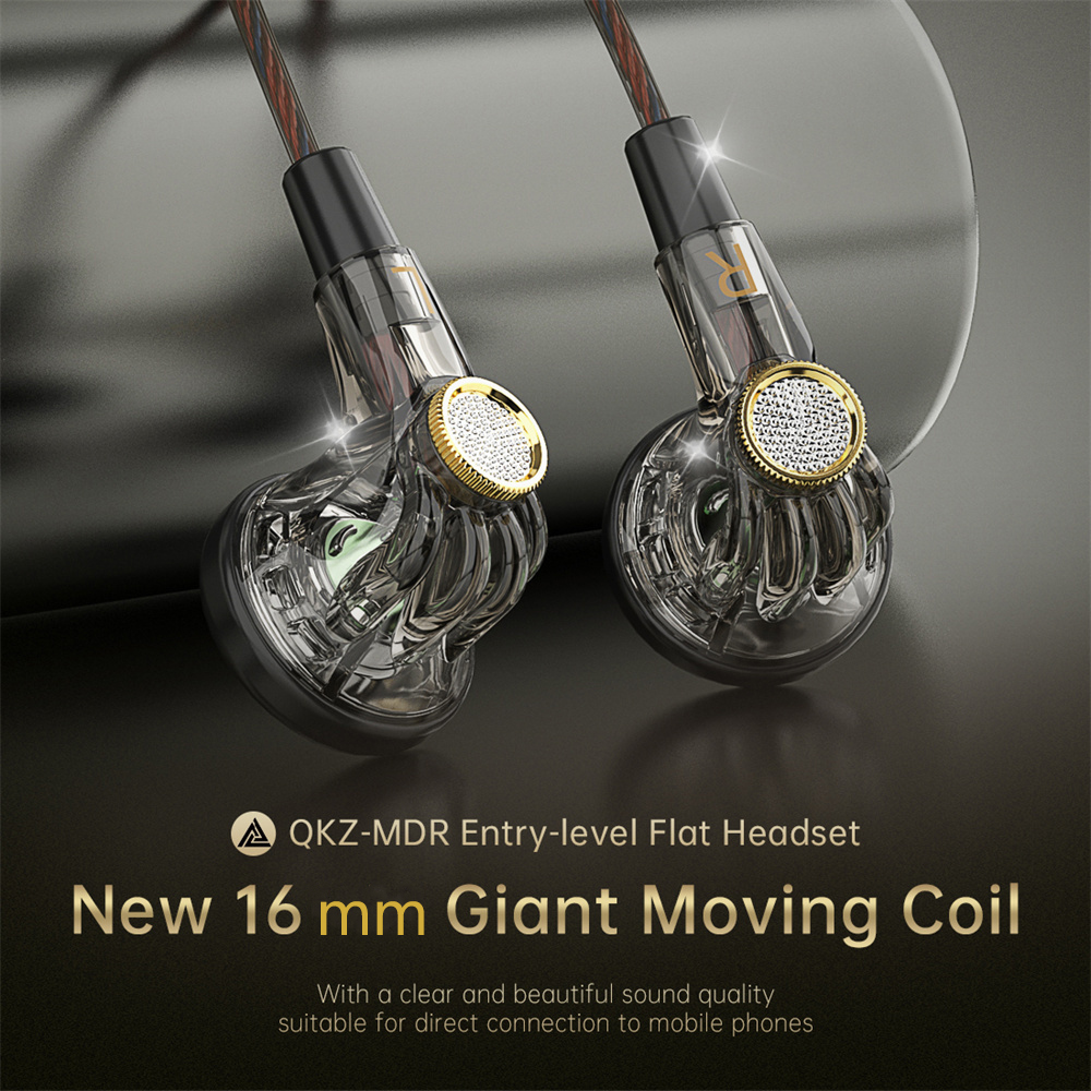Gambar produk QKZ Bass Metal Flat Head HiFi Earphone 16mm 1.2M 3.5mm Jack with Mic - QKZ-MDR