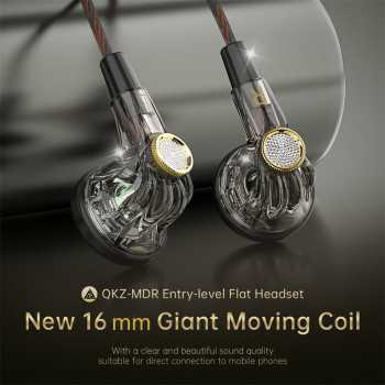 Gambar produk QKZ Bass Metal Flat Head HiFi Earphone 16mm 1.2M 3.5mm Jack with Mic - QKZ-MDR