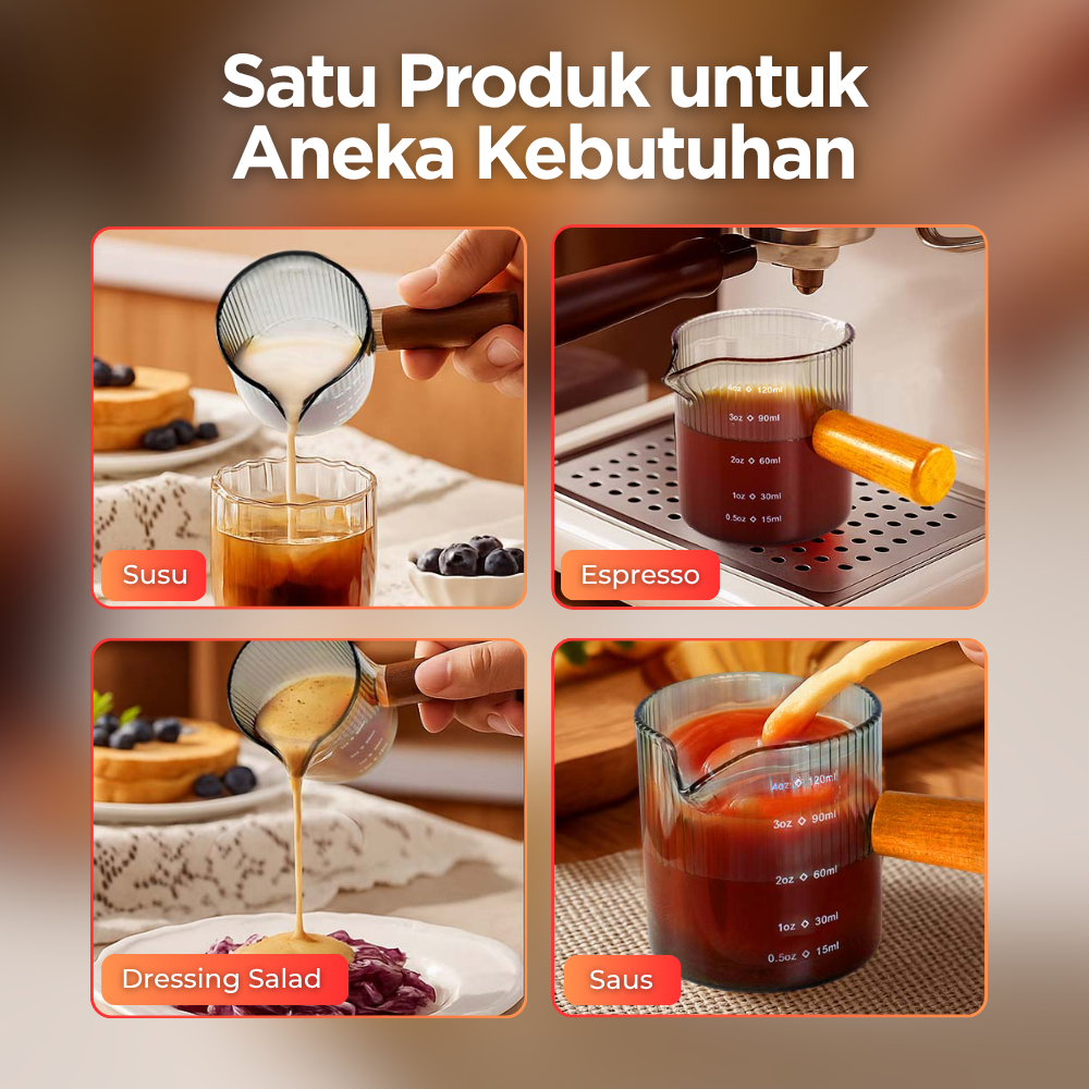 Gambar produk KESOTO Gelas Takar Kopi Espresso Shot Measuring Cup Wooden Glass 120ml - KS21