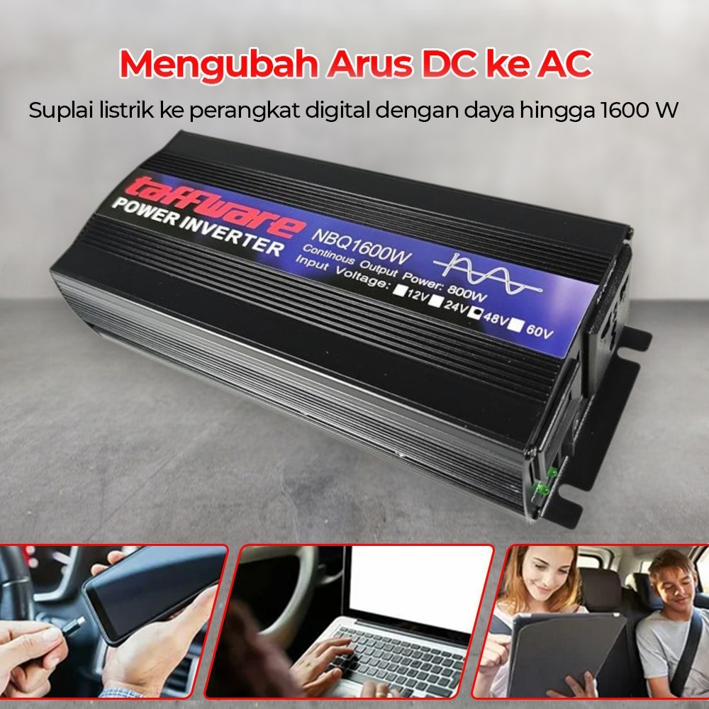 Gambar produk Taffware Power Inverter Mobil Pure Sine Wave AC 220V 1600W DC 48V - NBQ1600W
