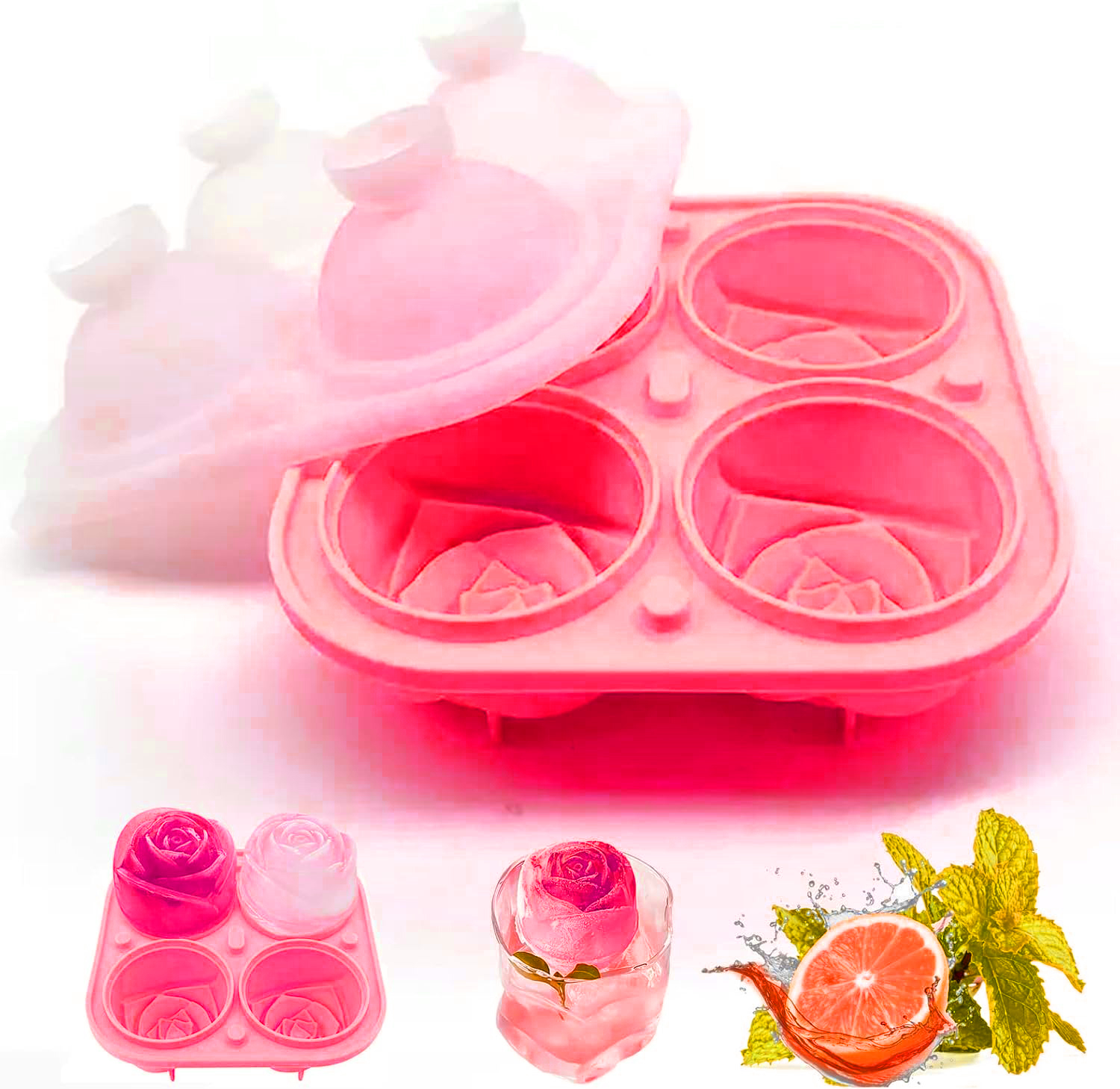 Gambar produk FRD Cetakan Es Batu Silikon Mawar 4 Grid Ice Cube Mold - F-10