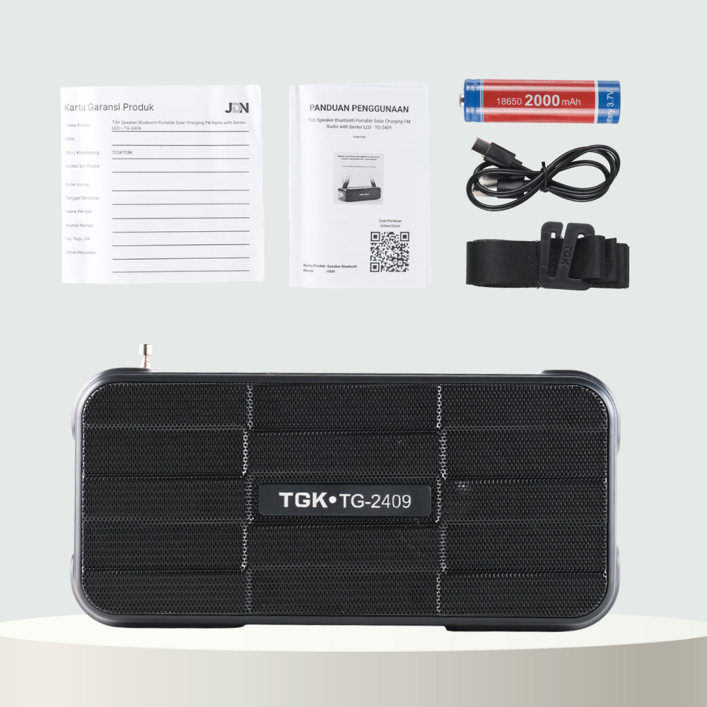 Gambar produk TGK Speaker Bluetooth Portable Solar Panel FM Radio with LED Light 16W - TG-2409