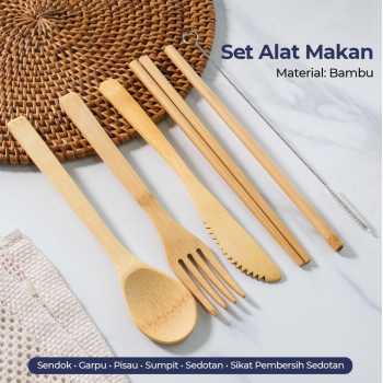 Gambar produk TaffHOME Set Alat Makan Perlengkapan Sendok Garpu Sumpit Bambu - EA02510