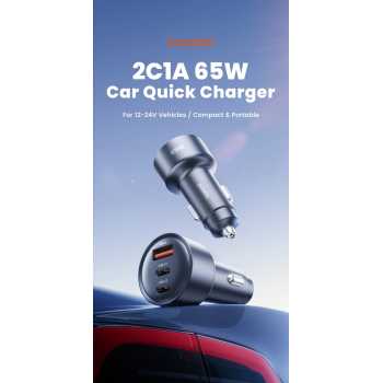 Gambar produk Toocki Car Charger Mobil Fast Charging 3 Port 12-24V C 65W - TQ-CC45