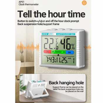Gambar produk ANENG Termometer Pengukur Suhu Kelembapan Ruangan Hygrometer Clock - AP01