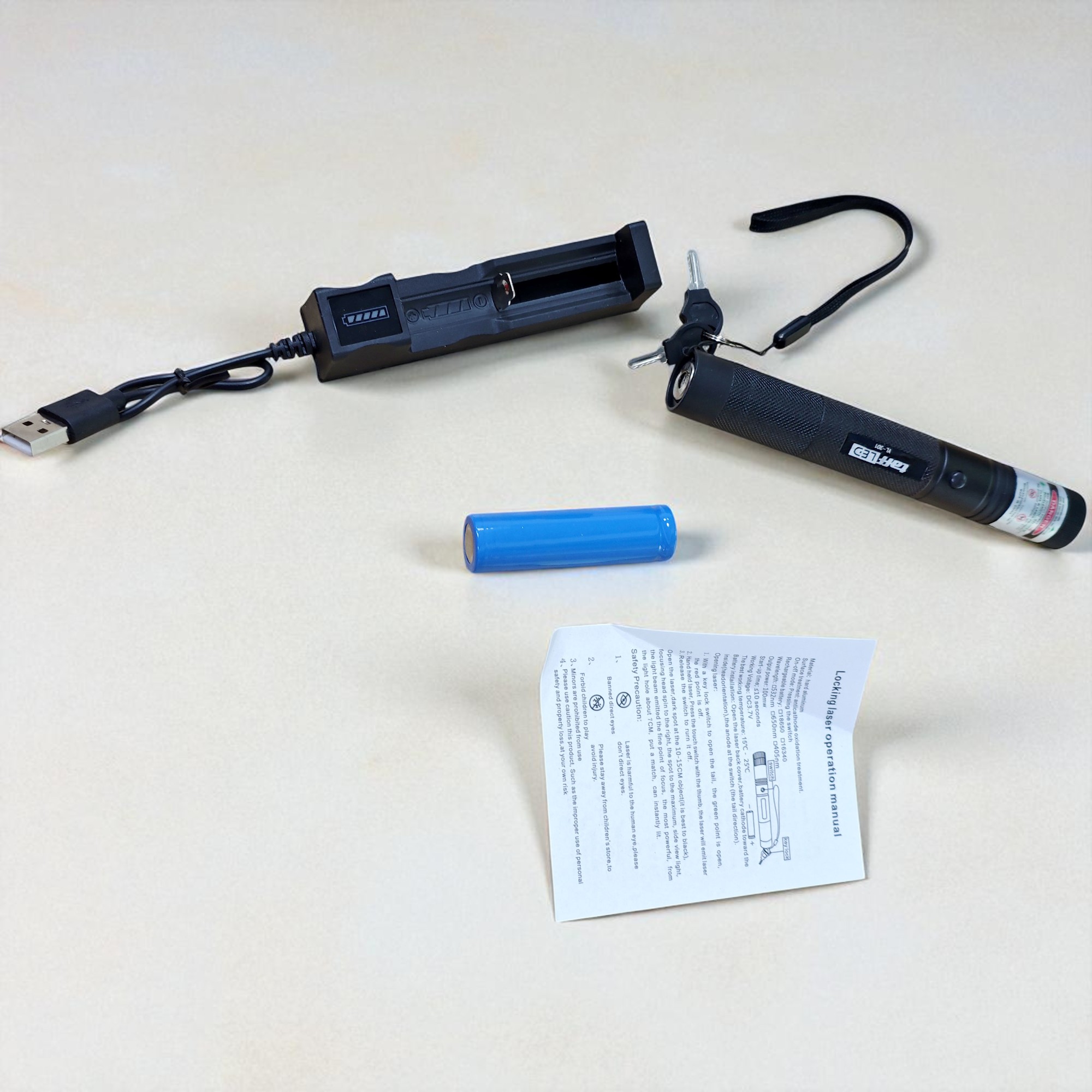 Gambar produk TaffLED Laser Pointer Green Beam 1mW 532nm with Baterai dan Charger - YL-301