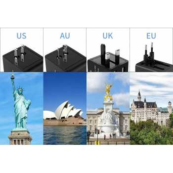 Gambar produk COKYI Travel Adaptor Universal Plug EU UK US/AUST 2.1A USB A USB C - C021
