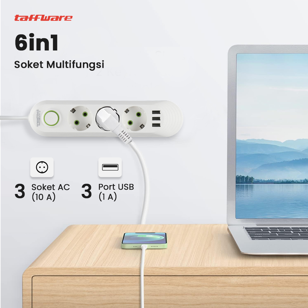 Gambar produk Taffware Stop Kontak USB Port EU Plug 10A 110-250V 2500W 3 Lubang - QL-1071U / QL-1072U