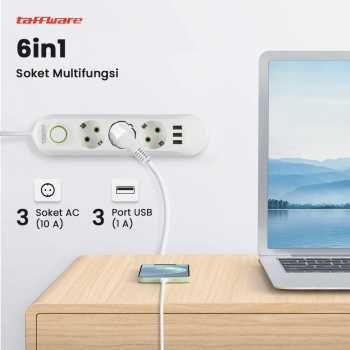 Gambar produk Taffware Stop Kontak USB Port EU Plug 10A 110-250V 2500W 3 Lubang - QL-1071U / QL-1072U
