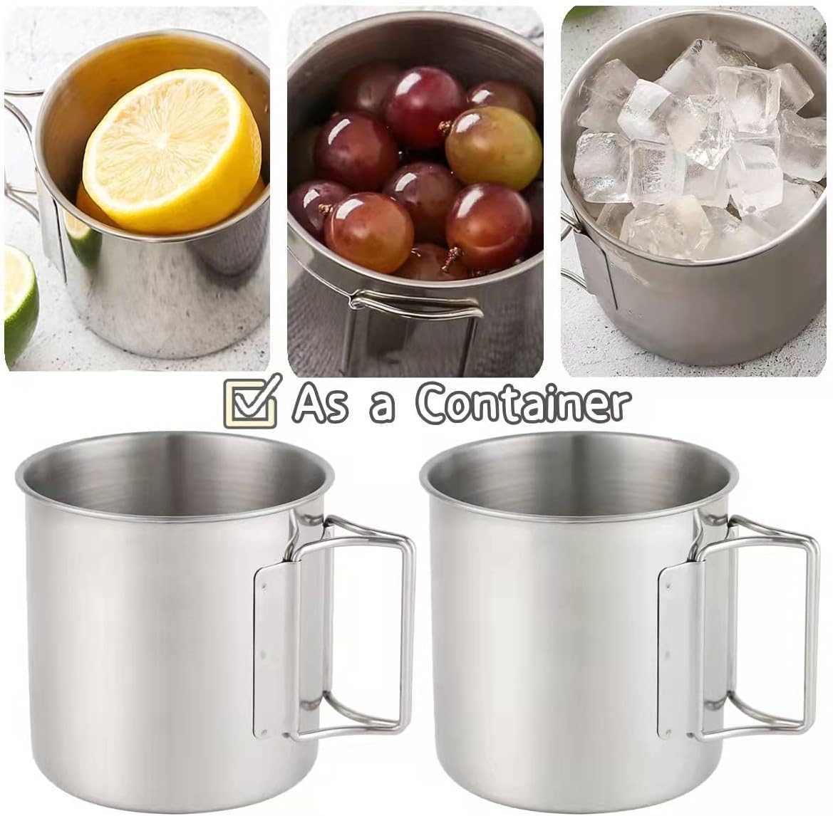 Gambar produk MyTrip Cangkir Kopi Stainless Steel Gagang Lipat Camping Mug 500ml - INU164