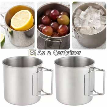 Gambar produk MyTrip Cangkir Kopi Stainless Steel Gagang Lipat Camping Mug 500ml - INU164