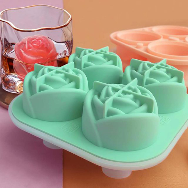 Gambar produk KoMall Cetakan Es Batu Silikon Mawar 4 Grid Ice Cube Mold - K400