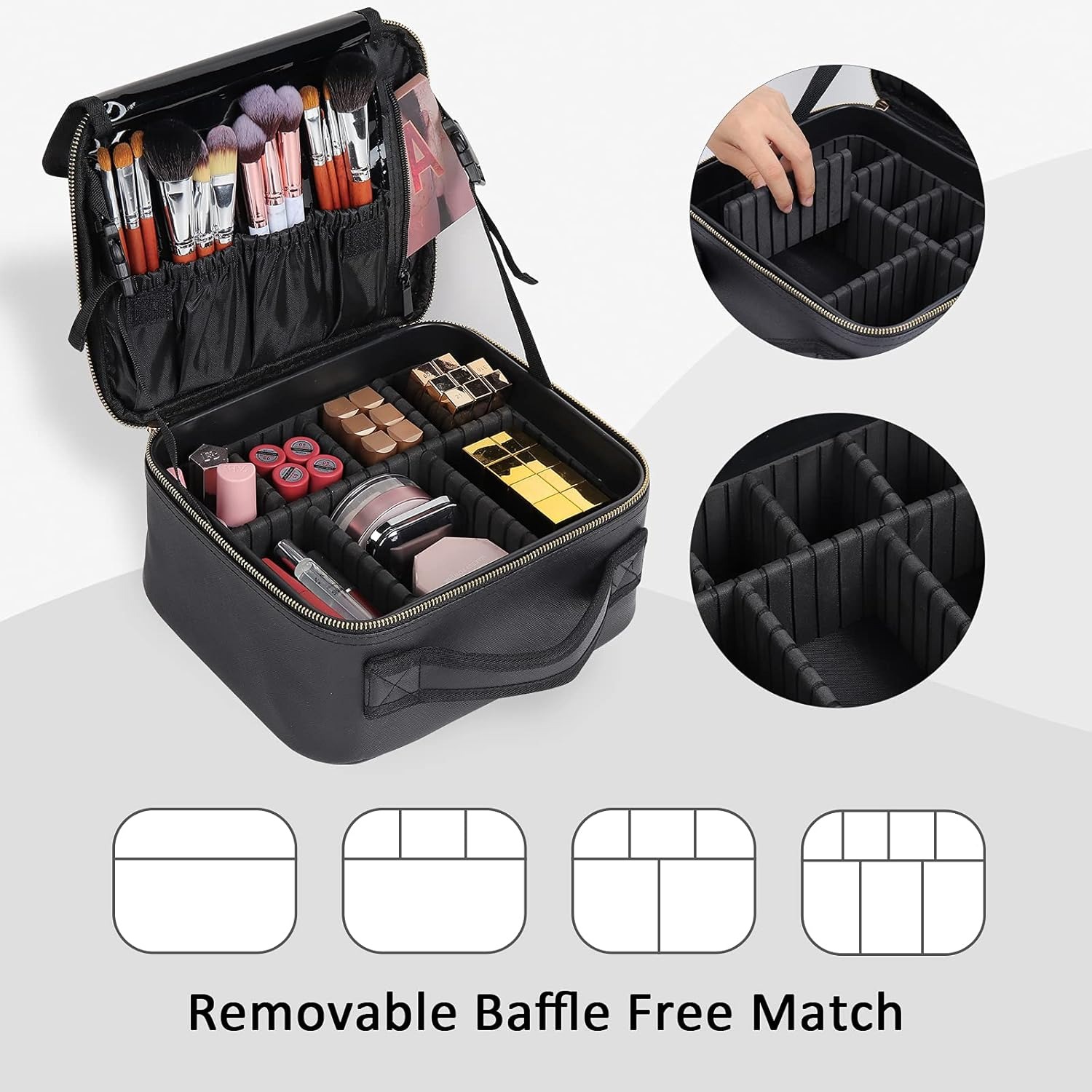 Gambar produk DHOPE Tas Make Up Kosmetik PU Leather Portable with Brush Slot Small - D-111