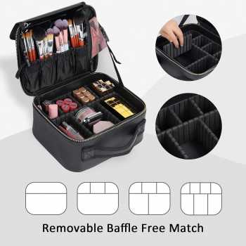 Gambar produk DHOPE Tas Make Up Kosmetik PU Leather Portable with Brush Slot Small - D-111