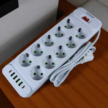 Gambar produk Taffware Stop Kontak USB Type C EU Plug 10A 110-250V 2500W 10 Lubang - QL-1077U / QL-1078U