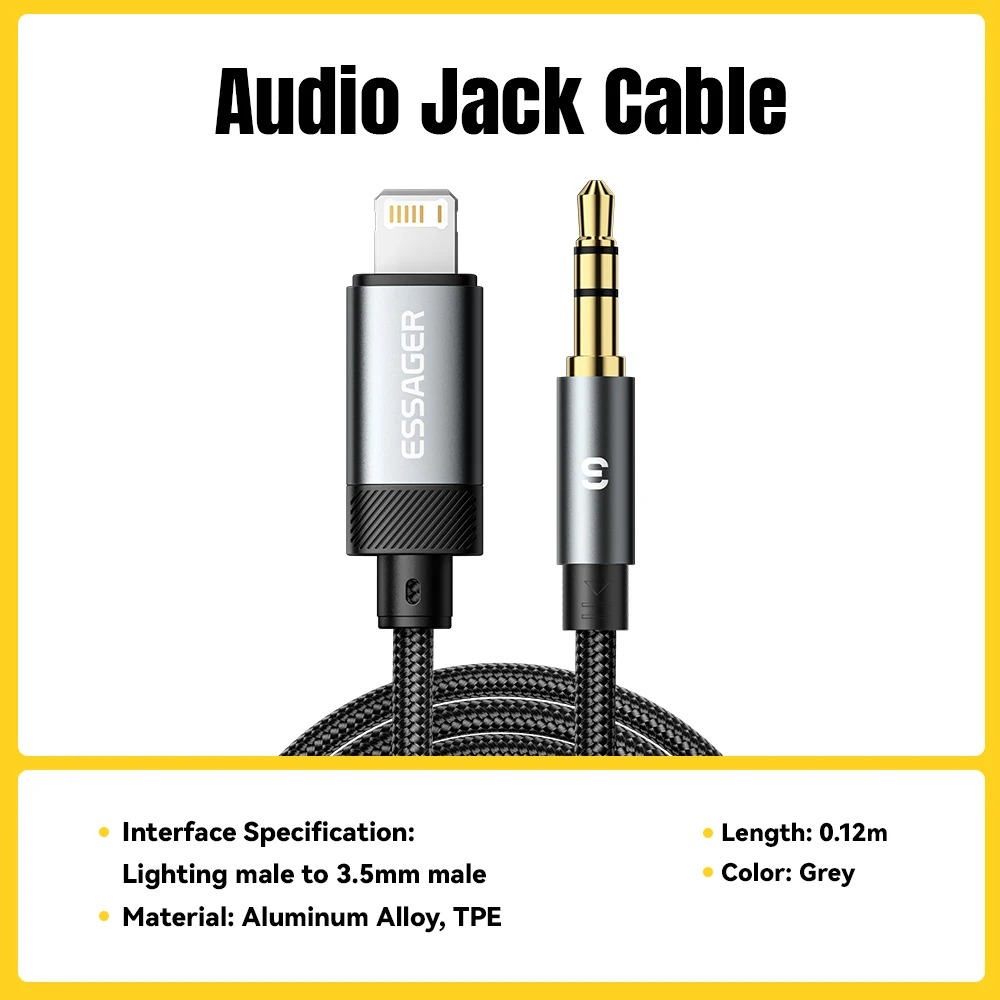 Gambar produk ESSAGER Kabel AUX 3.5mm Audio HiFi Premium Chip Braided 1M Lightning - ES-YP22