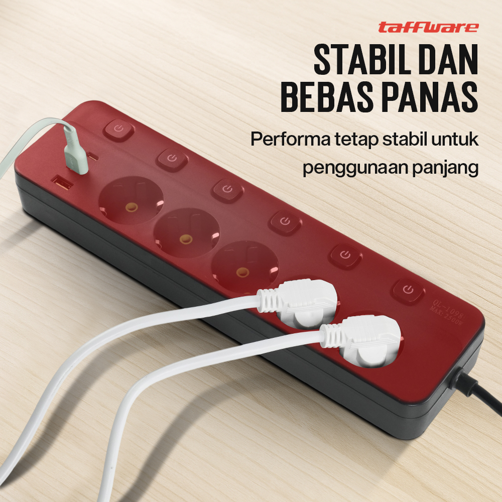 Gambar produk Taffware Stop Kontak 5 Lubang USB Type C EU Plug 10A 110-250V 2500W - QL-1098U