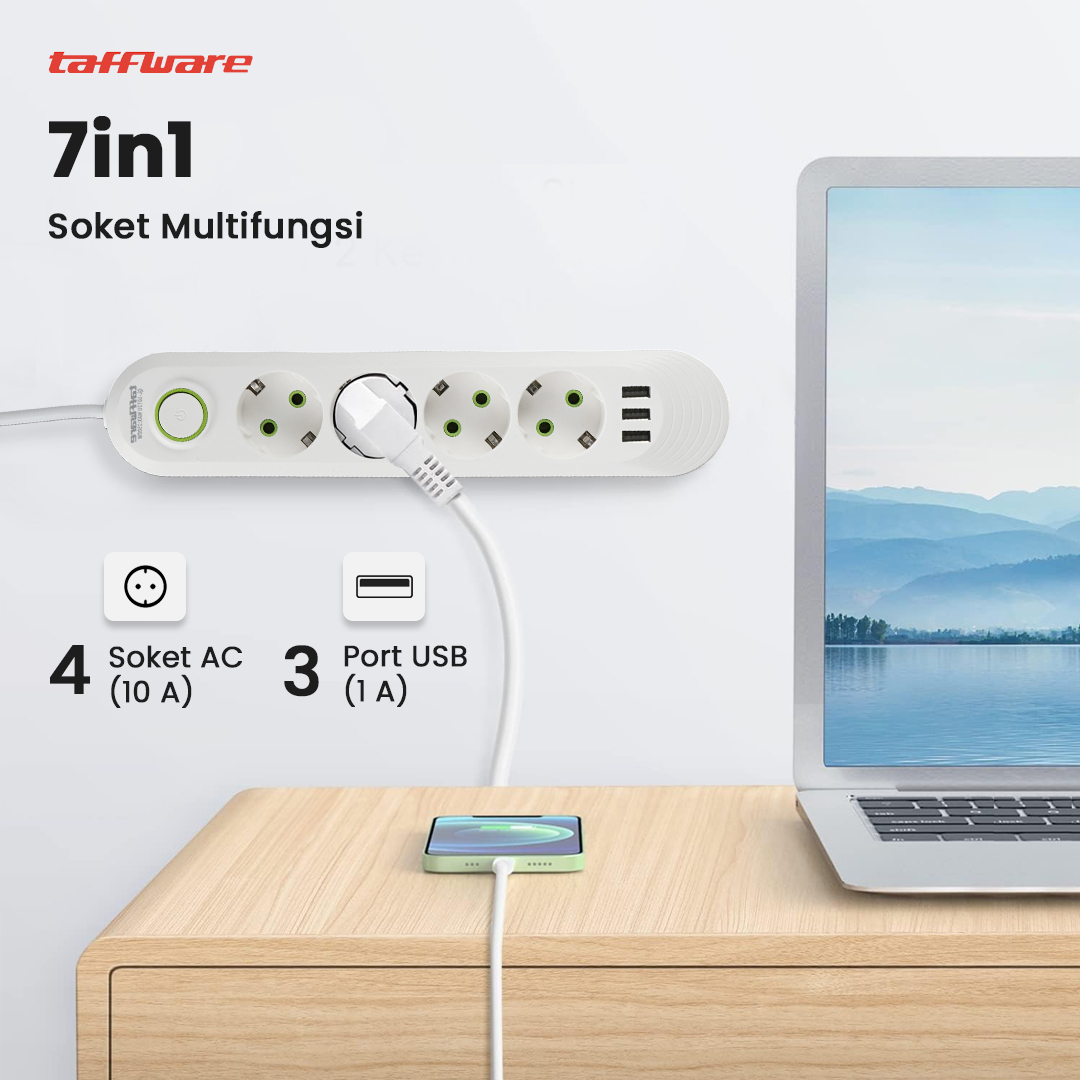 Gambar produk Taffware Stop Kontak USB Port EU Plug 10A 110-250V 2500W 4 Lubang - QL-1071U / QL-1072U