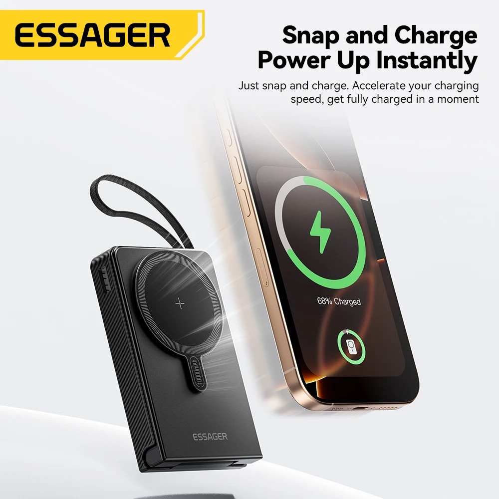 Gambar produk ESSAGER Power Bank Wireless Charging Magnetic Fold PD 20W 10000mAh - ES-D017