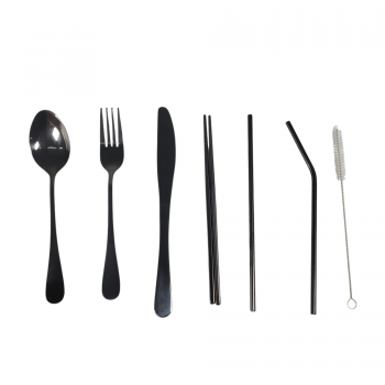 Gambar produk TaffHOME Set Alat Makan Sendok Garpu Pisau Sumpit Sedotan dengan Pouch - EA02300