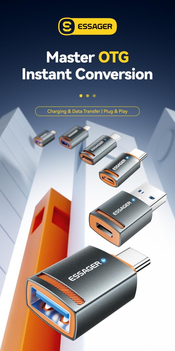 Gambar produk ESSAGER OTG Type C to USB A 3.0 Adapter Converter Fast Charging 5A - ES-OTG17