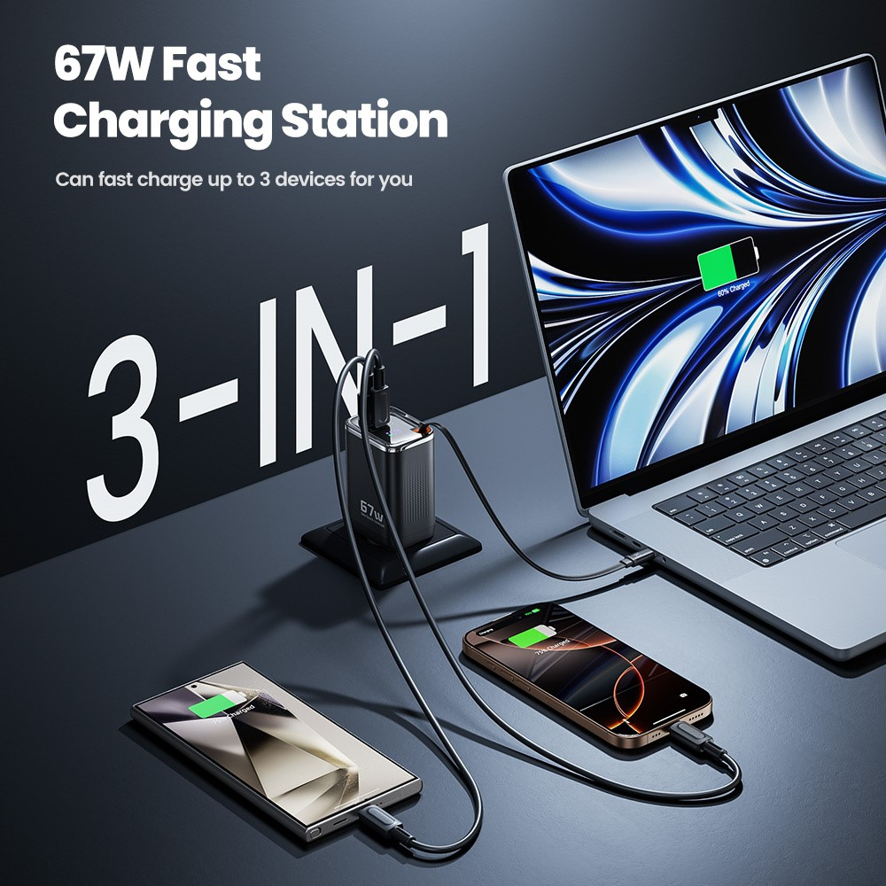 Gambar produk Toocki Fast Charger Digital Display with Retractable USB-C Cable 67W - TCT67-34B1