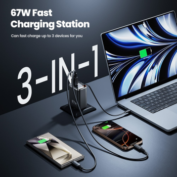 Gambar produk Toocki Fast Charger Digital Display with Retractable USB-C Cable 67W - TCT67-34B1