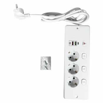 Gambar produk ANW Stop Kontak 3 Lubang Model Tanam USB EU Plug 250V 3250W 1.8M - BKL-E68