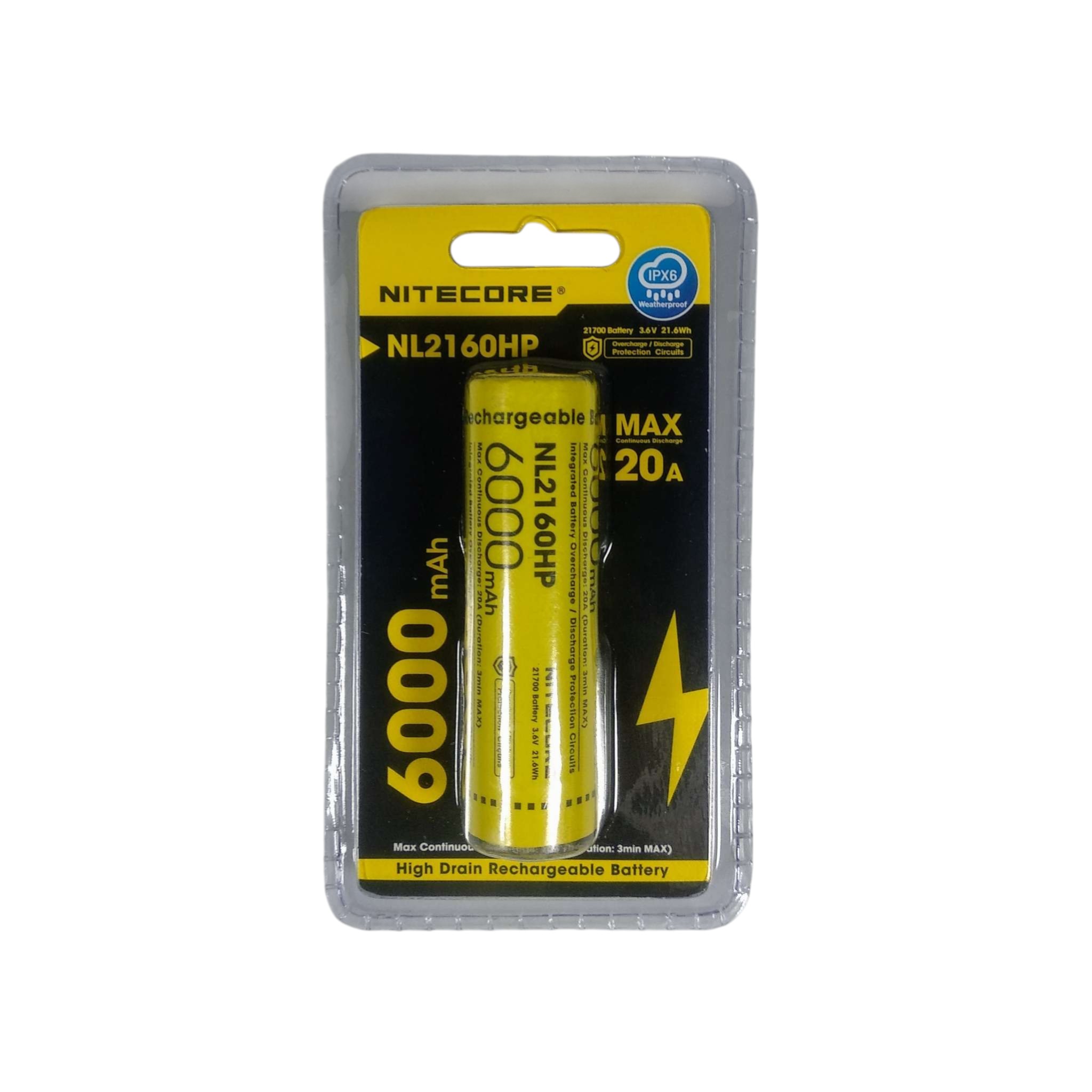 Gambar produk NITECORE Baterai 21700 Rechargeable High Drain 6000mAh 20A Waterproof - NL2160HP