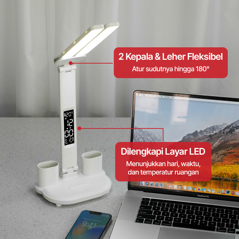Gambar produk TaffLED Lampu Meja Baca LED Display Double Head USB Power 3in1 7W - BST-7019