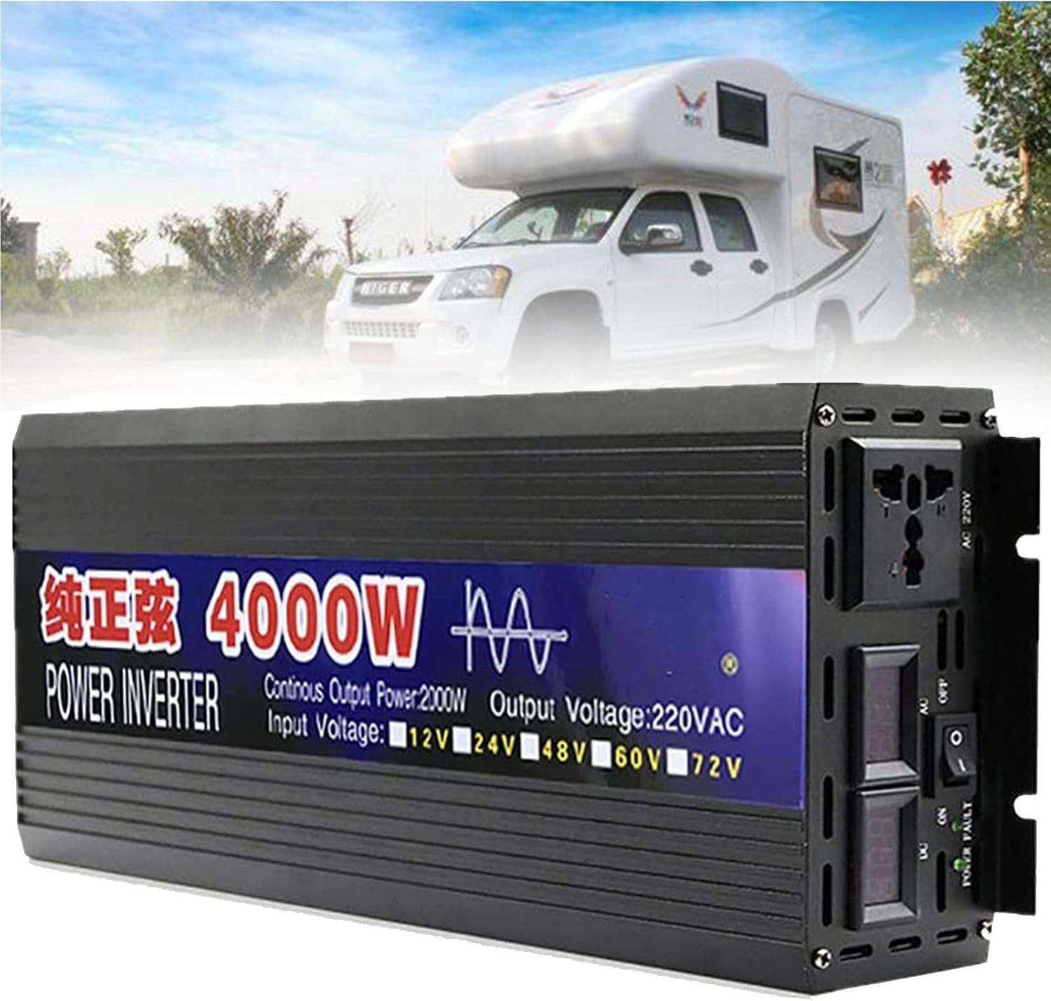 Gambar produk BEZAX Power Inverter Mobil Pure Sine Wave DC 60V to AC 220V 4000W - BZX40D
