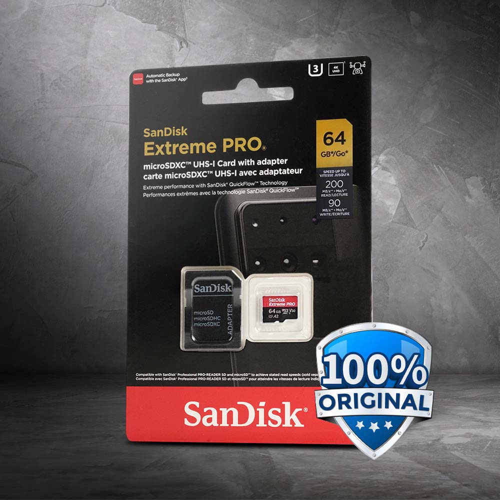 Gambar produk SanDisk Extreme Pro microSDXC UHS-I A2 V30 200MB/s 64GB-SDSQXCU-064G