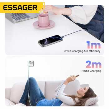 Gambar produk ESSAGER Kabel Data Type C to Type C PD Fast Charging Braided 3A 60W 1M - ES-X73