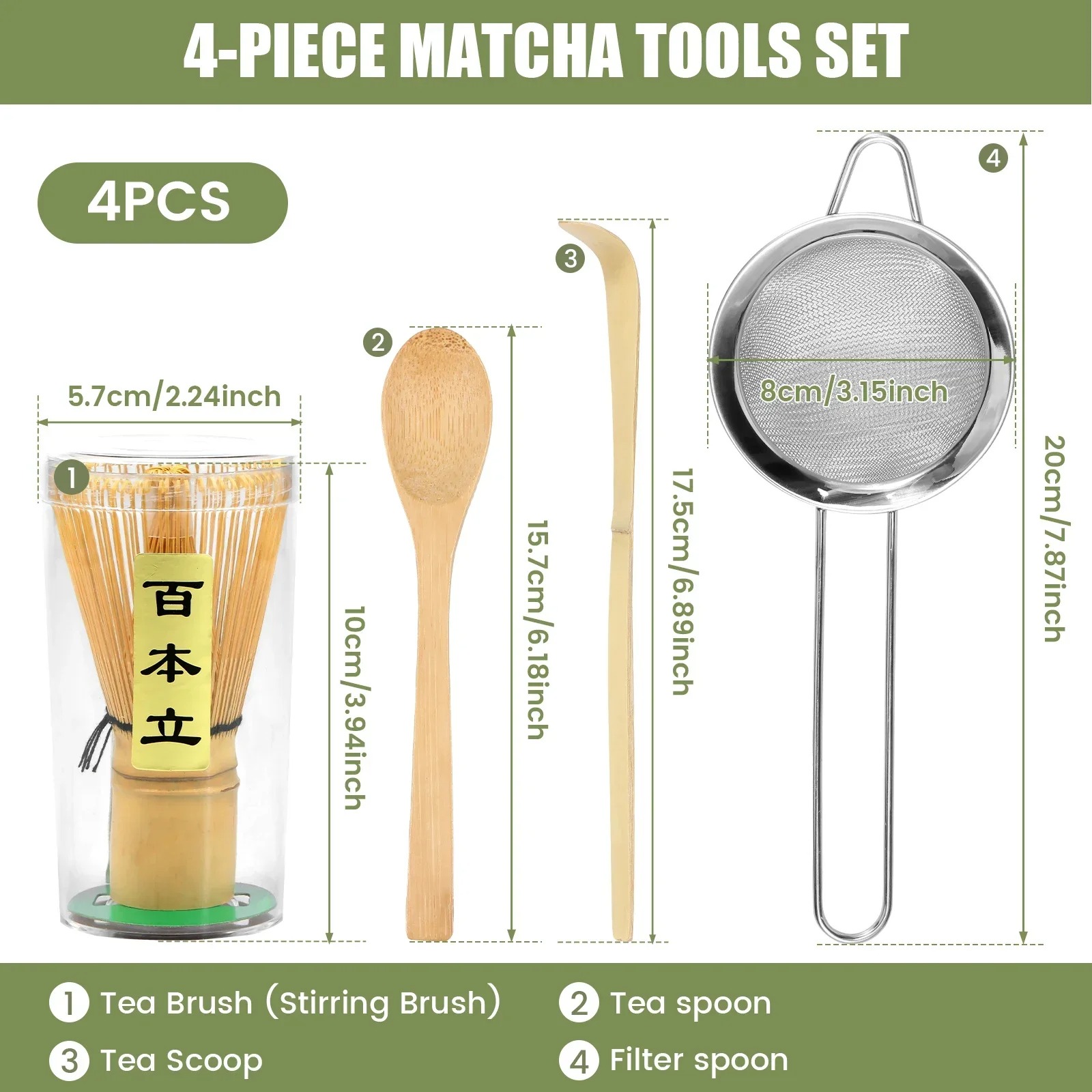 Gambar produk Baiben Li Chasen Bamboo Whisk Matcha 78 Thread Pengaduk Teh 4in1 - B41