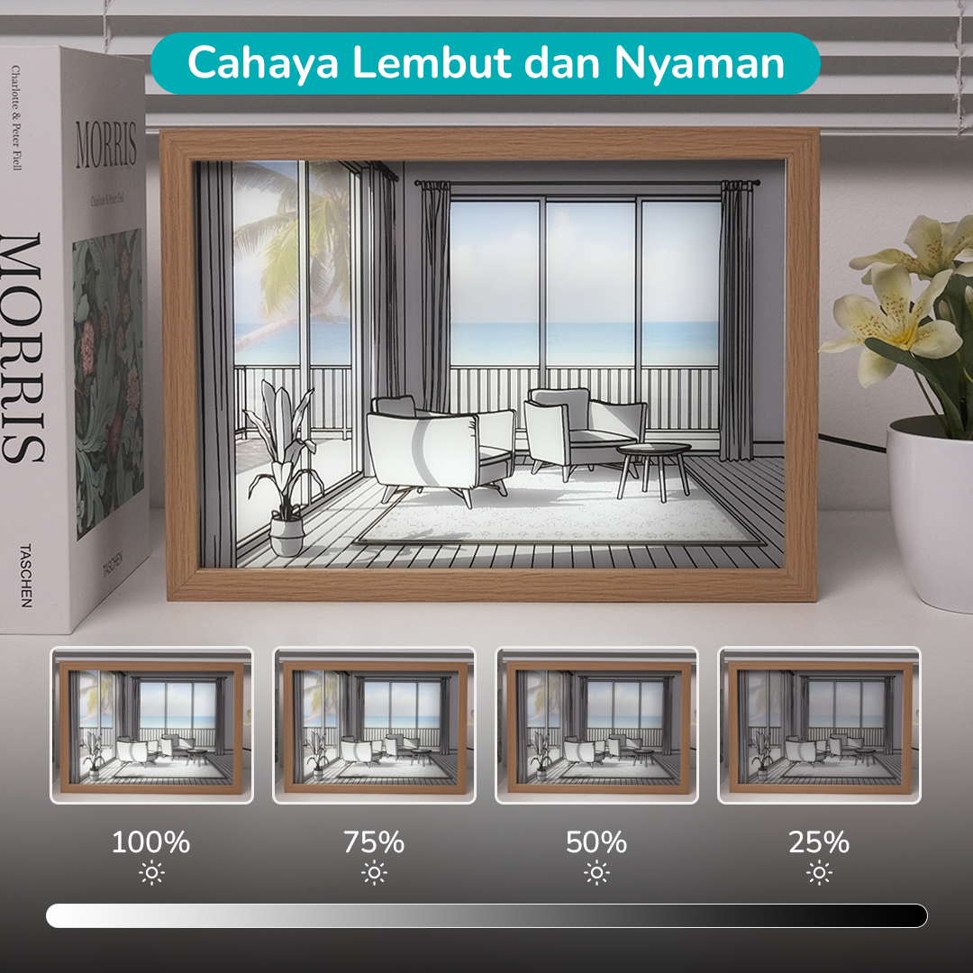 Gambar produk INS Lampu Meja Hias 3D Lukisan Kayu Akrilik 3in1 Color Painting LED Seaside - DR5W
