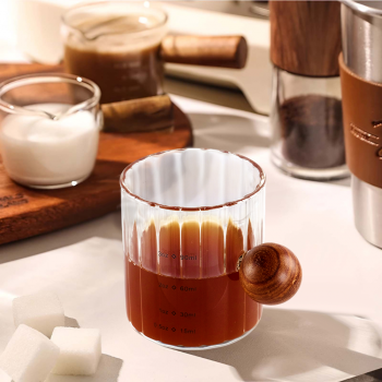 Gambar produk KESOTO Gelas Takar Kopi Espresso Shot Measuring Cup Wooden Handle 90ml - KS09