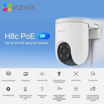 EZVIZ Kamera CCTV 2K AI Human Detection Two Way Audio Waterproof - H8c POE 3MP