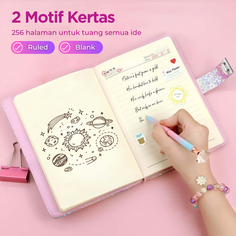 Gambar produk JIALILI Buku Diary Notebook Catatan Jurnal B6 256 Halaman with Lock Rainbow - F-5