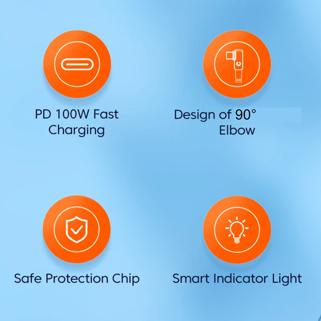 Gambar produk Toocki Kabel Data Type C to Type C Fast Charging L-Shape PD 100W 5A 1M - TXCTT1-WY