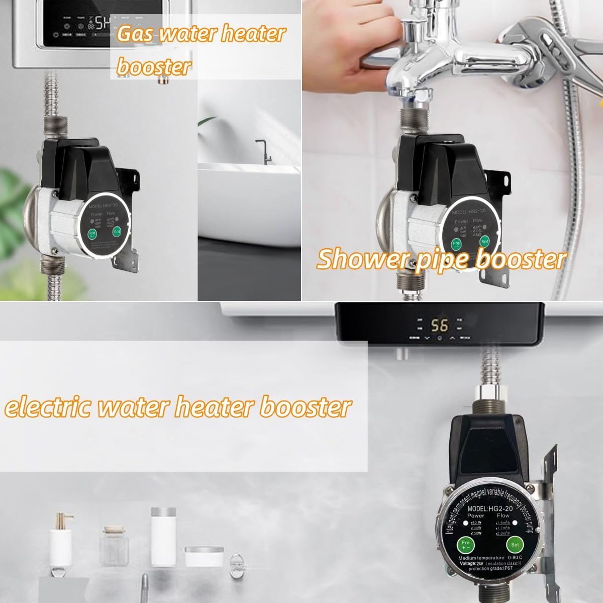 Gambar produk HongShen Pompa Pendorong Tekanan Air Booster Pump Automatic 24V 150W - HG2-20