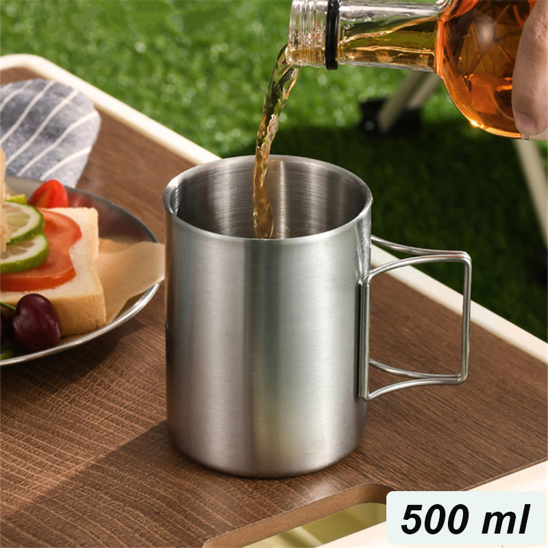 Gambar produk MyTrip Cangkir Kopi Stainless Steel Gagang Lipat Camping Mug 500ml - INU164